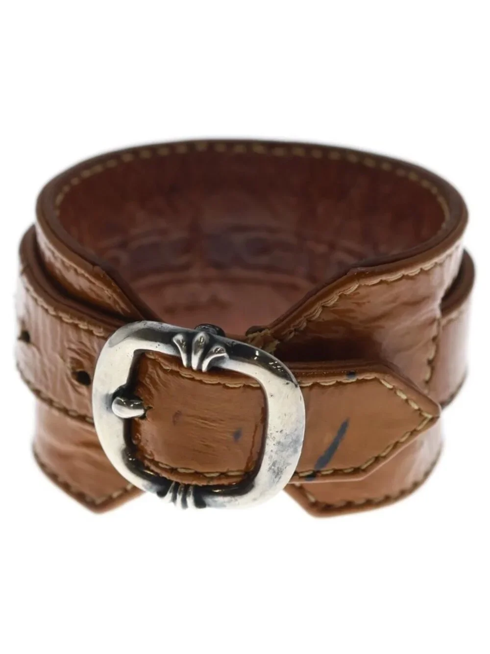Chrome Hearts R&r Tiny Buckle Gunslinger Leather Bracelet Choker Brown Silver